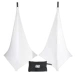ProX white three-sided speaker stand cover scrim with protective fabric panels front view
