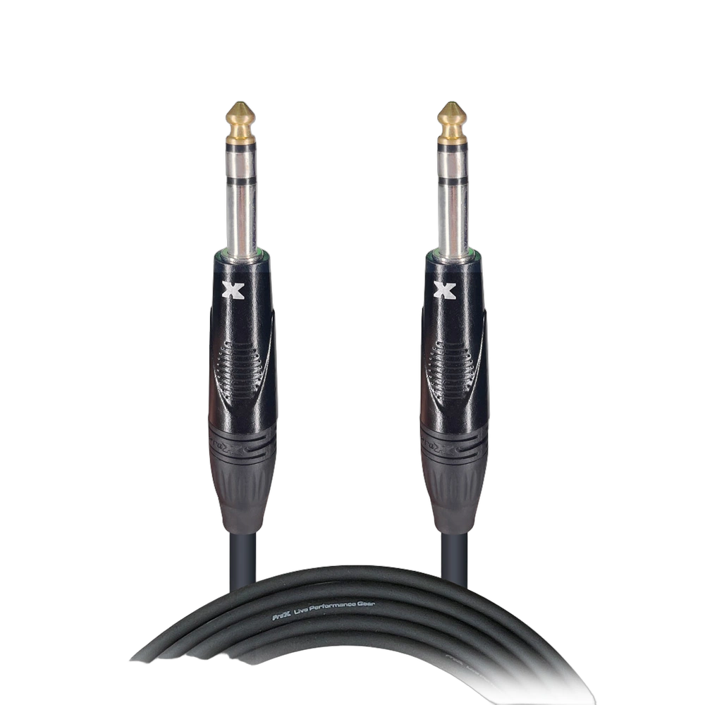 ProX 3 ft. 1/4 inch TRS Stereo Cable Front View ProX 3 foot TRS stereo cable with male 1/4 inch connectors on both ends
