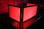 ProX 6 foot foldable tabletop DJ facade with black frame, four panels, and dimensional measurements diagram