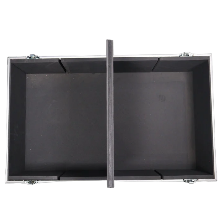 ProX universal ATA flight case with dual speaker capacity, showing protective foam interior and latch hardware detail