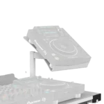 ProX white universal CDJ player mounting stand for B3 DJ table workstation, side view showing bracket assembly