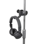 ProX universal clamping headphone hanger mounted on speaker pole showing clamp mechanism detail