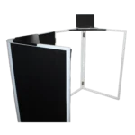 ProX universal corner shelves for DJ facades with black finish mounting hardware detail