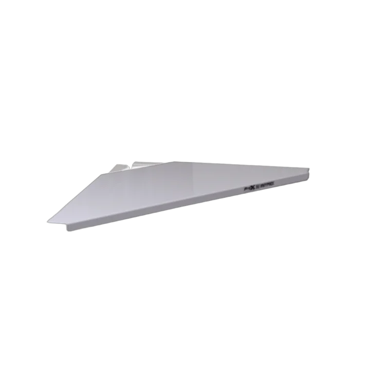 ProX universal corner shelves for DJ facades in white finish, front view showing shelf design