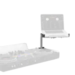 ProX white universal laptop shelf mounting stand for DJ table workstation, side angle view showing bracket assembly