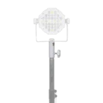 ProX universal compact single stud lighting M8 mount installed on speaker stand with white finish