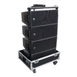ProX universal line array speaker flight case showing protective foam interior compartments and hardware details