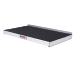 ProX universal sliding laptop shelf mounted on ProX MK2 combo rack case with laptop positioned for live mixing