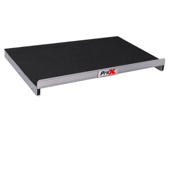 ProX universal sliding laptop shelf add-on mounted on MK2 combo rack mount mixer case