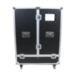 ProX universal ATA dual speaker flight case showing reinforced corner hardware and protective latching mechanism
