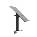 ProX black universal tablet mounting stand attached to B3 DJ table workstation front view