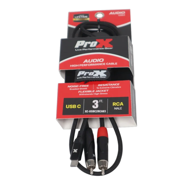 ProX USB-C to Dual RCA audio cable, 3 feet length, professional connectivity solution