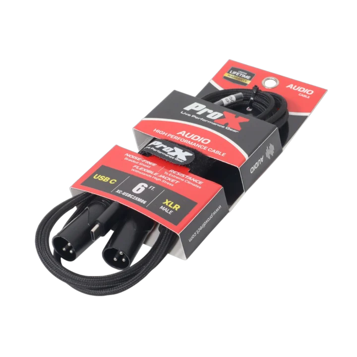 ProX 6 foot USB-C to dual XLR-M audio cable connector front view