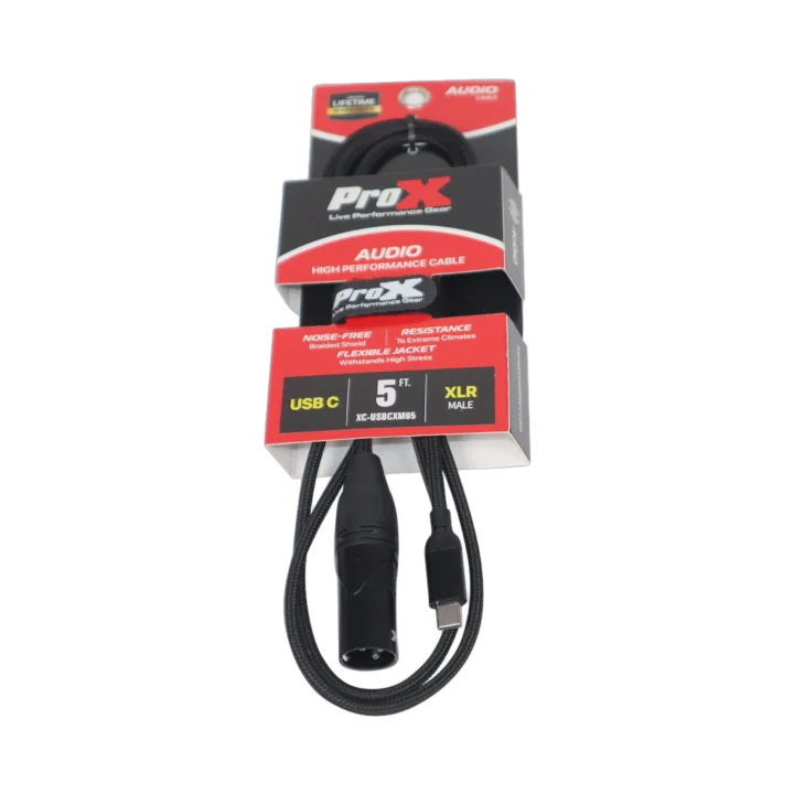ProX 5 foot USB-C to XLR-M audio cable with connectors visible on white background