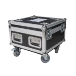 ProX utility case with casters and top dishes, side profile showing 20x20x17 inch exterior dimensions