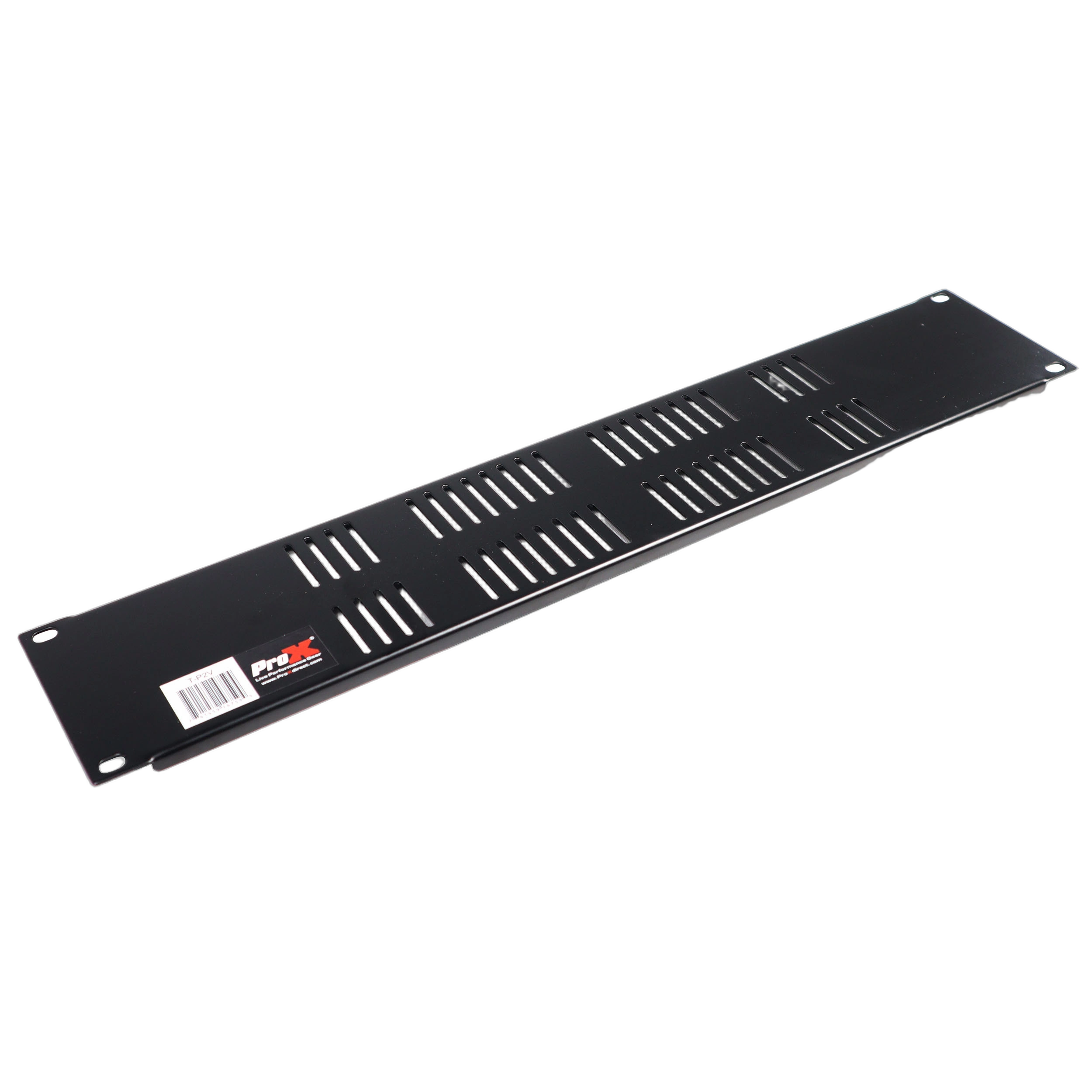 ProX Ventilated 2U Rack Panel Front View ProX ventilated 2U rack panel with perforated metal front design and mounting hardware