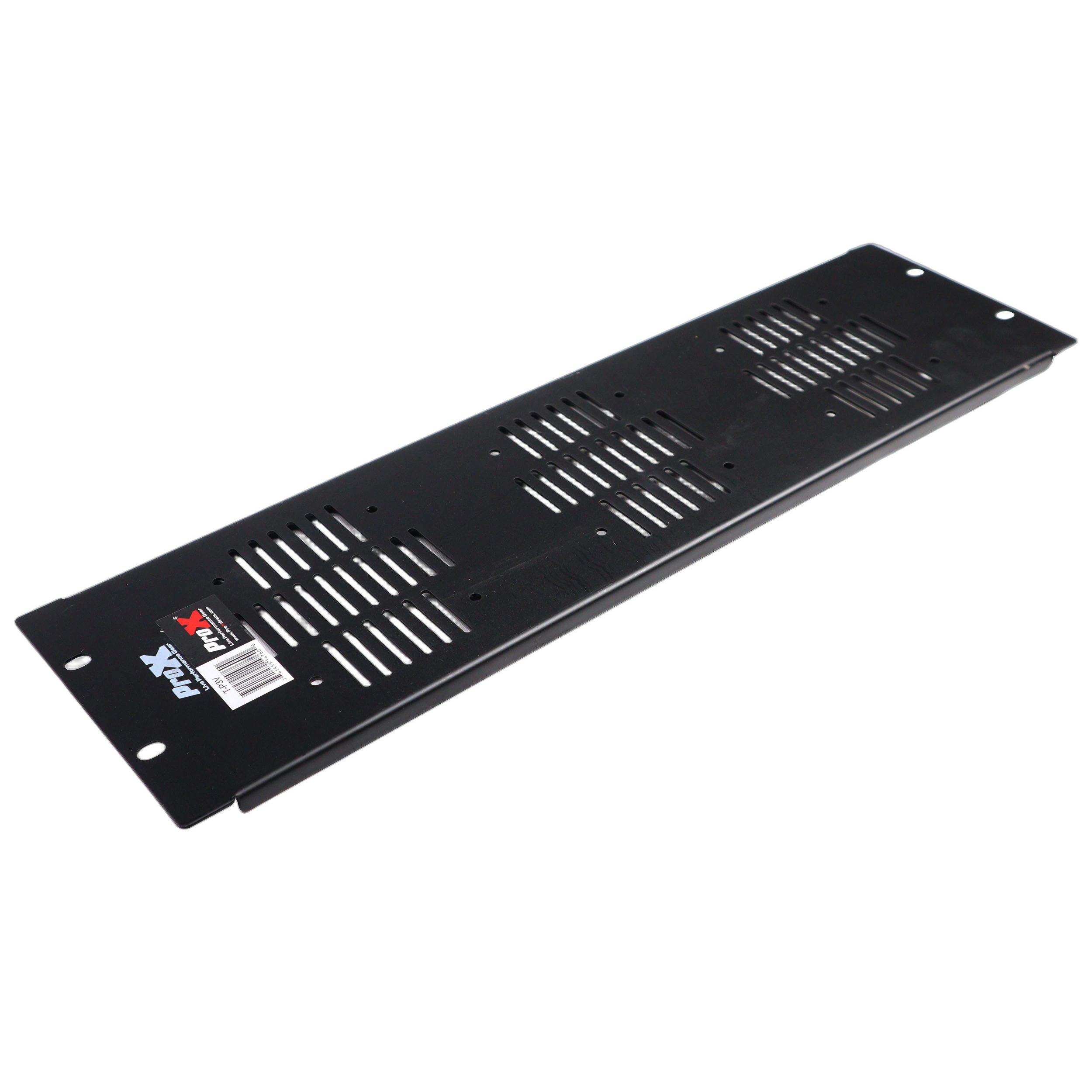 ProX Ventilated 3U Rack Panel Front View ProX ventilated 3U rack panel with perforated metal front and mounting hardware