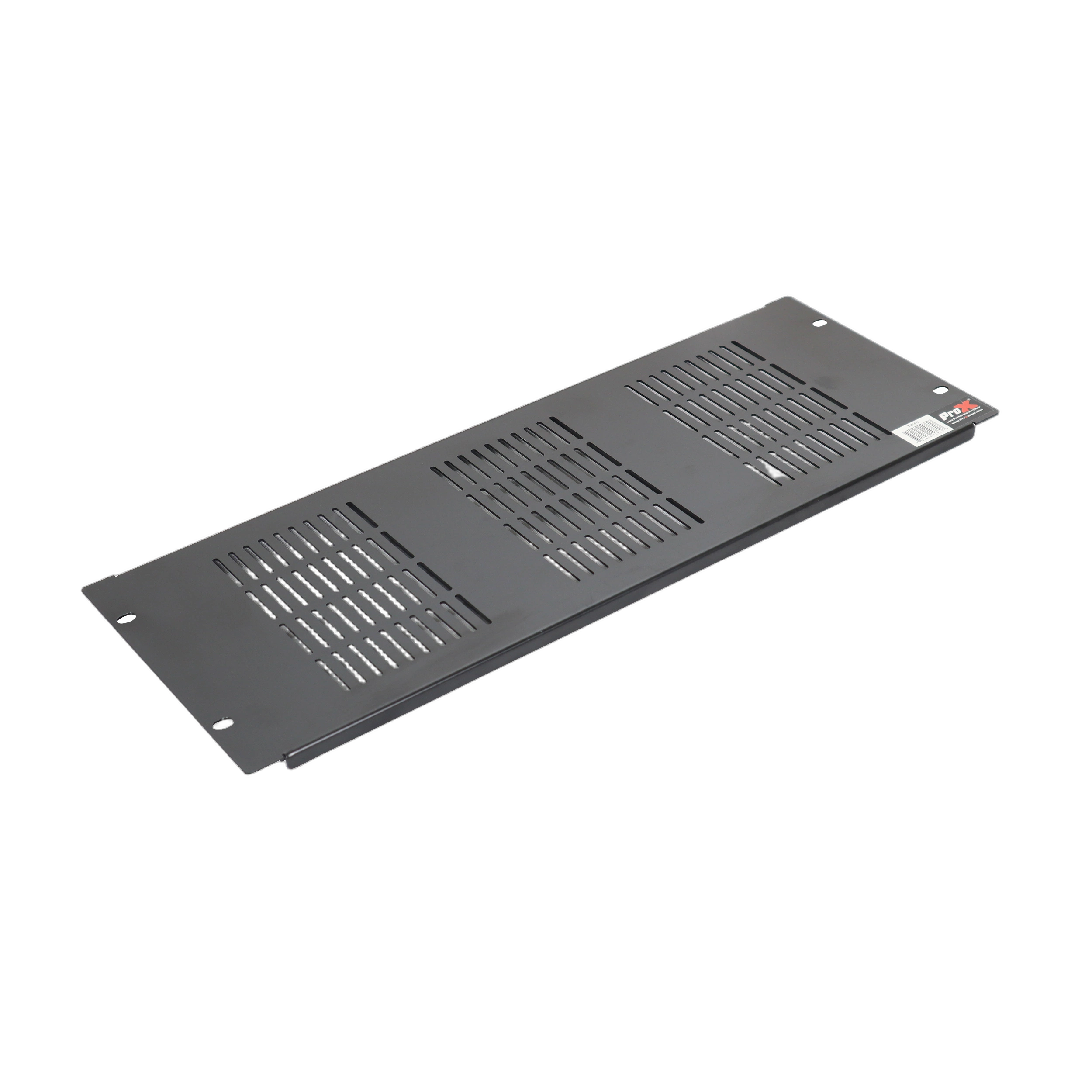 ProX Rack Panel Ventilated 4U Space Front View ProX ventilated 4U rack panel with front-facing vents and mounting hardware