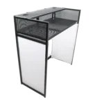 ProX VISTA DJ booth facade table station black hardware detail showing scrim attachment mechanism