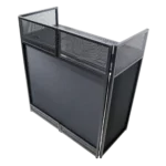 ProX VISTA DJ booth facade table station with white and black scrim kit and padded travel bag, black hardware