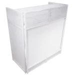 ProX Vista DJ booth table work station with white frame and black scrims in professional application setup