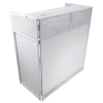 ProX Vista DJ booth table work station with white frame and black scrims side angle view