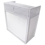 ProX Vista DJ booth table work station with white frame and black scrims front view
