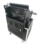 ProX WAVES eMotion LV1 live mixing console flight case with hydraulic lifting mechanism, side profile view