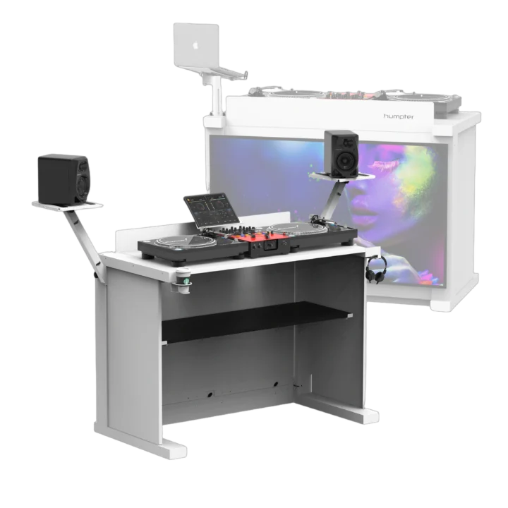 ProX WHITE B3 quick folding DJ controller turntable workstation with white facade and integrated CD-J setup