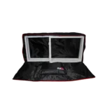 ProX white frame 6 foot foldable tabletop DJ facade front board with dimensional measurements and specifications