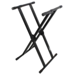 ProX X-KSD200 keyboard stand with dual X-frame design supporting professional DJ equipment setup