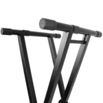 ProX X-KSD200 double X style keyboard stand rear panel showing ergo easy lock mechanism and support structure