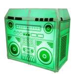 ProX XF-MESA MK2 facade with decorative boombox scrim applied, showing professional event setup