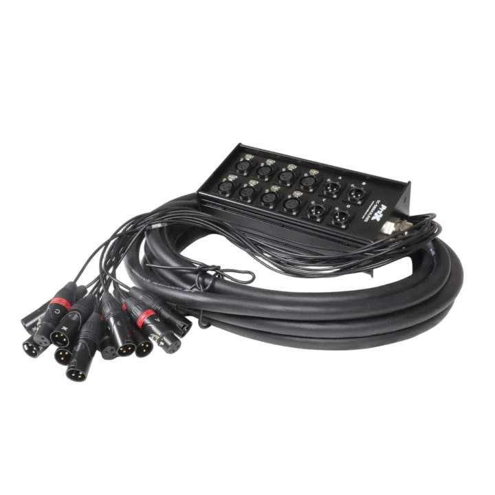 ProX 25 foot XLR stage box snake with 8 female and 4 male XLR connectors detail view