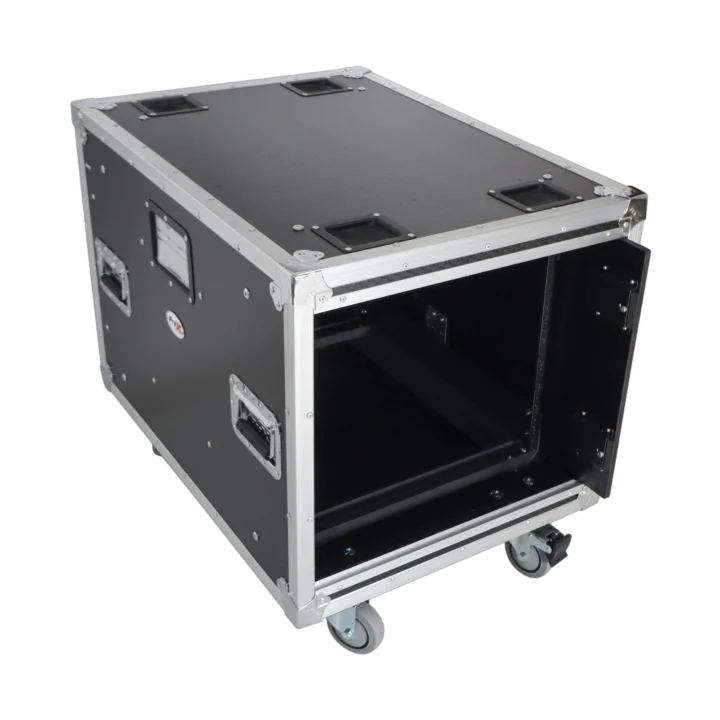 ProX XS-SLAM 10U vertical rack case showing sliding slam door mechanism and latch detail