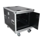 ProX XS-SLAM 10U 24-inch deep vertical rack case with sliding slam doors and caster wheels, side profile view
