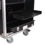 ProX XS-SLAM 16U 24-inch deep vertical rack case with sliding slam doors and caster wheels in application setup
