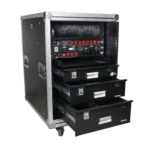ProX XS-SLAM 16U vertical rack case showing sliding slam door mechanism and locking hardware detail