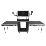 ProX XSM-AV16UW video control workstation flight case 16U rack with dual side tables and triple monitor mount detail view
