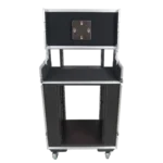 ProX XSM-AV16UW video control workstation flight case 16U rack with dual side tables and triple monitor mount, side profile view