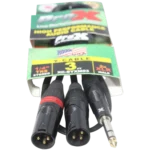 ProX Y-cable connector detail showing 1/4 inch stereo jack and dual XLR-M connectors