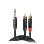ProX 10 foot Y-cable with 1/4 inch TS mono connector and dual RCA connectors, full length view