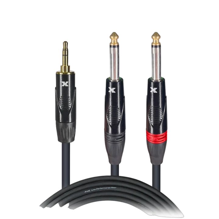 ProX 3 ft Y-cable adapter with 3.5mm jack and dual 1/4 inch TS mono connectors