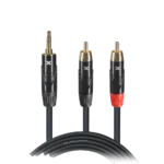 ProX 15 foot Y-cable with 3.5mm TRS connector and dual RCA male connectors, coiled display