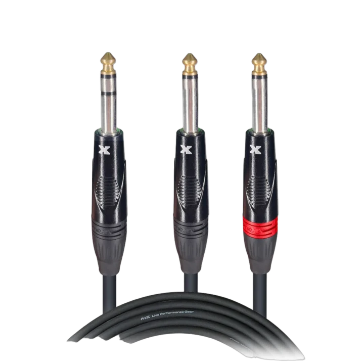 ProX 3 foot Y-cable with 1/4 inch stereo connector and dual 1/4 inch mono connectors