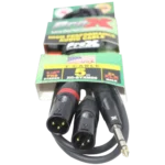 ProX Y-cable with 1/4 inch stereo jack and dual XLR male connectors, secondary angle view