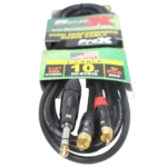 ProX 10 ft Y-cable with 1/4 inch TRS stereo connector and dual RCA ends detail view