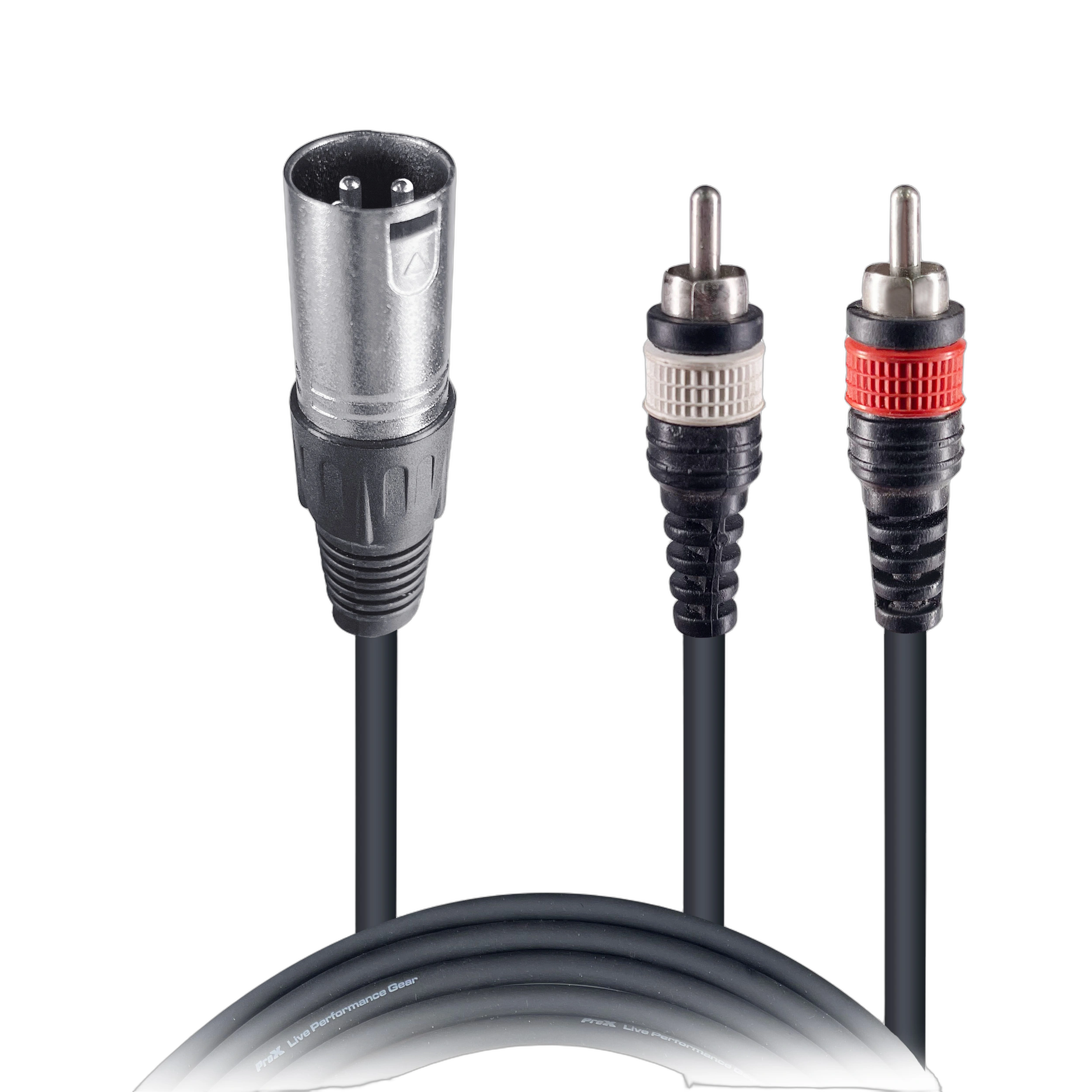 ProX 5 ft. XLR Male to Dual RCA Y-Cable ProX 5 foot Y-cable with XLR male connector and dual RCA connectors, professional audio cable