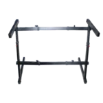 ProX Z-style portable stand supporting full-size electric piano keyboard in professional DJ setup