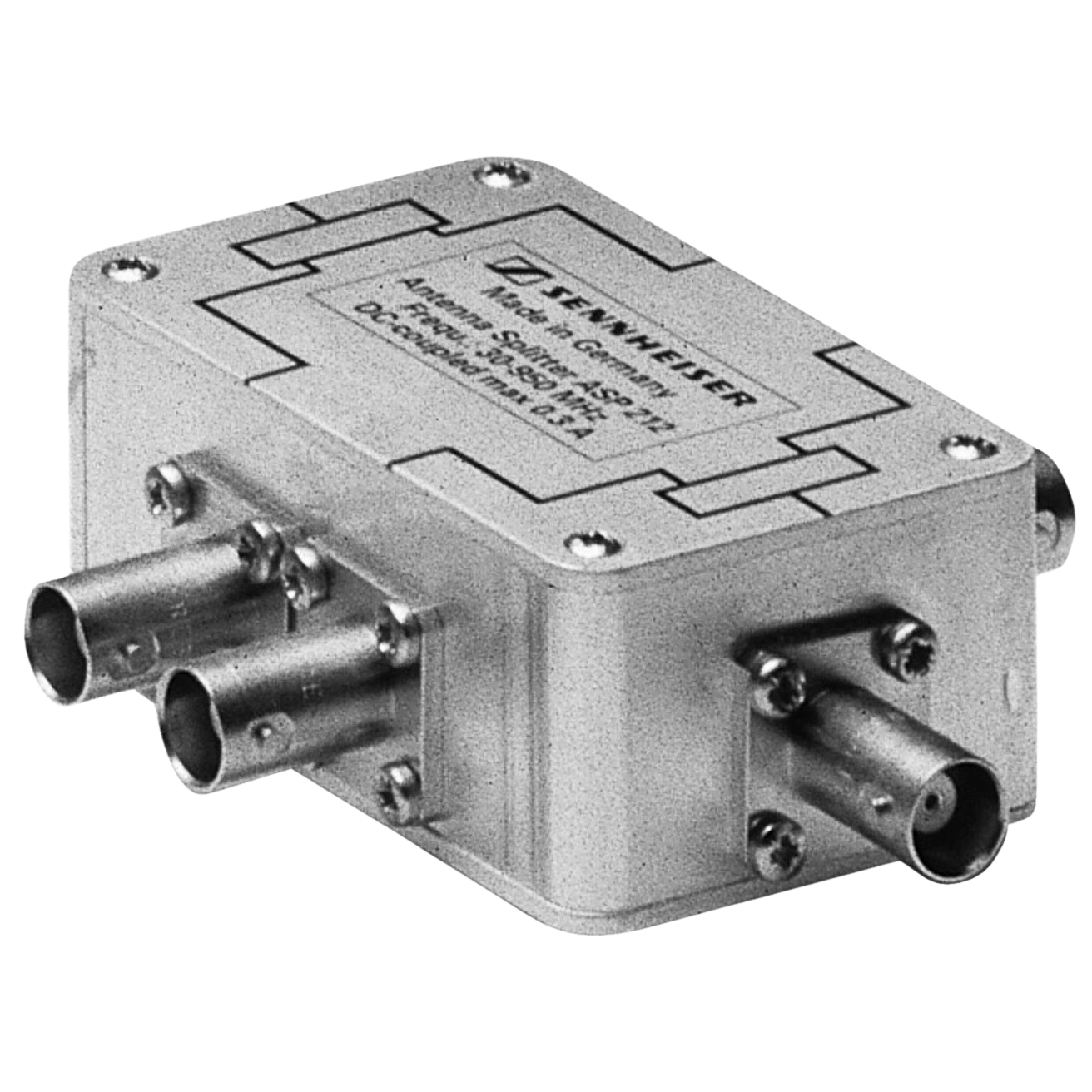 Sennheiser ASP 212 Passive Antenna Splitter Front View Sennheiser ASP 212 passive dual two-way BNC antenna splitter with dual connectors